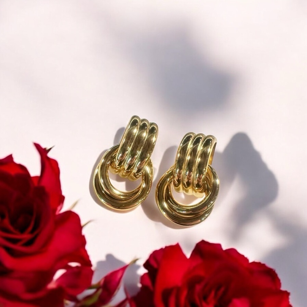 NEW Yellow Gold-Plated Stainless Steel Knotted & Looped Drop Earrings Celeb Fav
